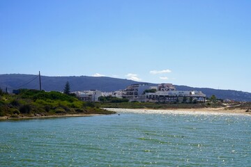 Fototapeta premium view over the Cachon towards Zahara de los Atunes on a summer day, Costa de la Luz, Andalusia, Cadiz, Province, Spain 