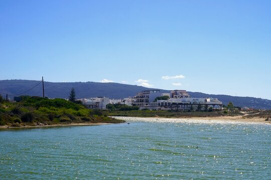 view over the Cachon towards  Zahara de los Atunes on a summer day, Costa de la Luz, Andalusia, Cadiz, Province, Spain	