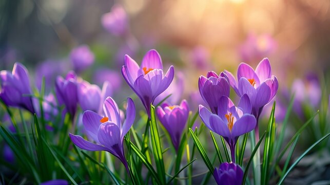Purple crocus flowers in the springtime. Excellent image