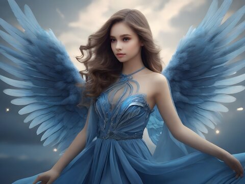 Girl with angel wings. AI generated art