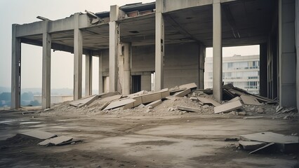Demolished concrete building from Generative AI