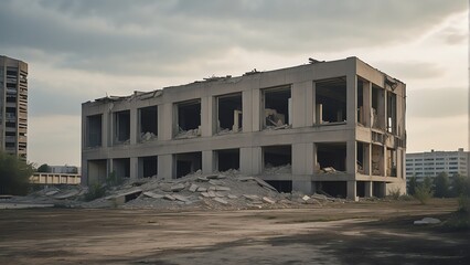 Demolished concrete building from Generative AI