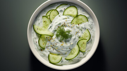 A bowl of refreshing and cooling cucumber yogurt salad, a perfect side dish for a spicy Ramadan meal