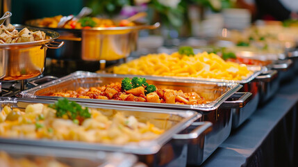 close up of catering buffet food in restaurant 