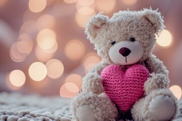 a little bear with pink heart sitting next to it