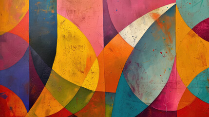 Abstract canvas background with colorful shapes creates a visual illusion of depth