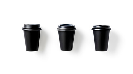 Three recycled black cups for coffee on white background	
