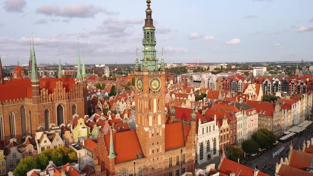 Beautiful architecture of the Main Town of Gdansk at sunny day, Poland