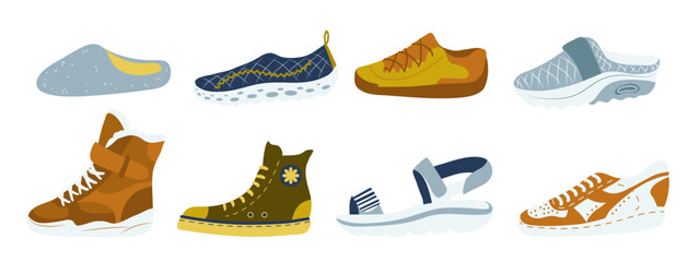 Shoes for traveling. Comfortable shoes collection.Vector illustration