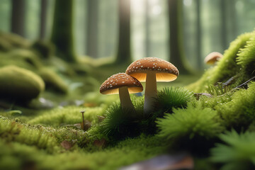 mushroom in the forest.  - obrazy, fototapety, plakaty