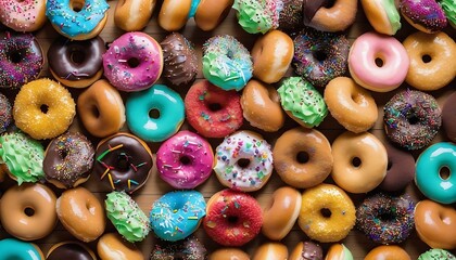 close up of colorful donuts  - obrazy, fototapety, plakaty