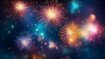 Naklejka premium Beautiful fireworks background at night for holiday decoration