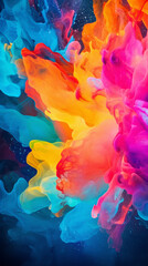 Wallpaper art Explosions vibrant multicolored smoke create an otherworldly spectacle, smoke neon colorful swirling vibrant liquid colors twirling against inky darkness the background Generative Ai
