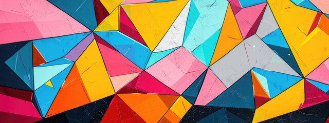 Abstract canvas with geometric patterns with a bright color palette, sharp angles and lines to create a striking visual effect
