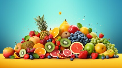 A realistic whole lot of fruits advertisement