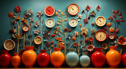 Beautiful design of eye-catching wall clock on the wall of a room