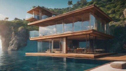 Fototapeta premium Home in Underwater Background Very cool