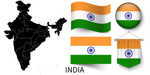 Map of India and the various flags of India