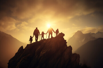 Group of climbers climbing to the top of the mountain. Elements of this image furnished by NASA