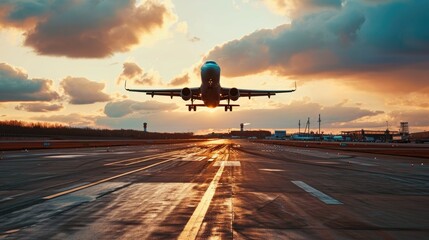 Fototapeta na wymiar Airborne Dreams: An Airplane Takes Off from an Airport Runway, Capturing the Anticipation and Excitement of Air Travel, Embarking on a Thrilling Journey into the Sky.