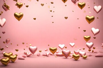 Floating Pink and Gold Hearts on a Soft Pink Backdrop for Love Themed Events and Valentine's Greetings -