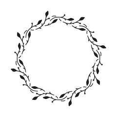 Hand drawn floral wreaths. Botanical round frames with branches and leaves. - obrazy, fototapety, plakaty