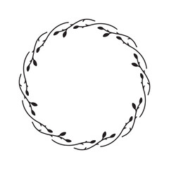Hand drawn floral wreaths. Botanical round frames with branches and leaves.