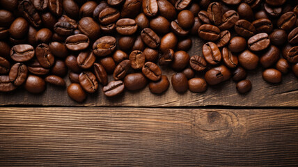 Fototapeta premium Top-View Coffee Beans on Rustic Table