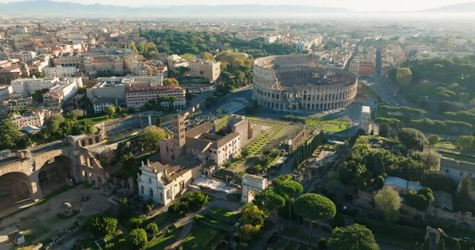 Above the Ancient City: Aerial Tour of Italy's Palatine Hill Historic Marvels in Focus. High quality 4k footage