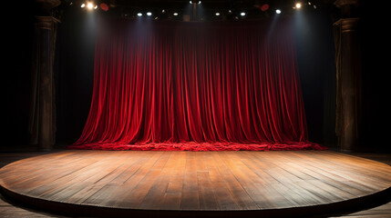 stage with red curtains high definition photographic creative image - obrazy, fototapety, plakaty