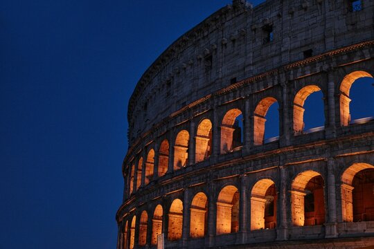 The Colosseum, Architectural wonder of Roman Empire (Colosseo), Night view, Rome, Italy