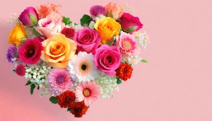 Heart Shaped Bouquet of Roses & Daisies on Powder Pink Background Valentine's Day