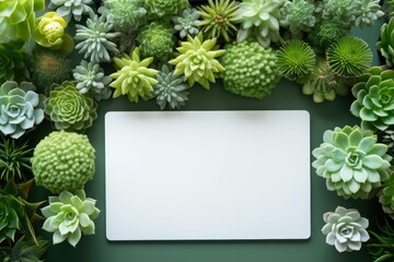 Top View of Bubble Envelope on Lush Green Desk with Succulent and Cactus Plants in Pots for Garden
