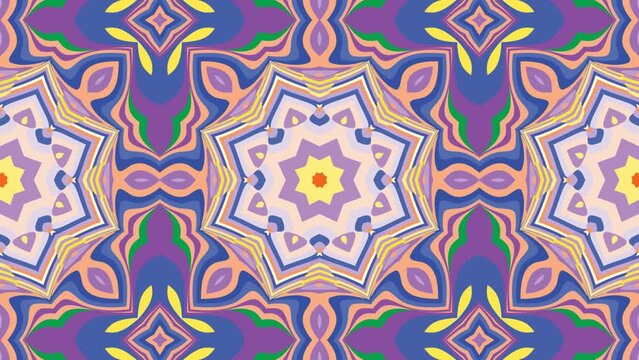 Abstract looped background. Kaleidoscope seamless looped sequence patterns multicolored motion graphics background.