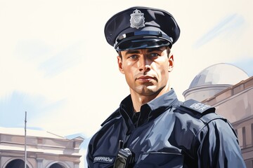 Young man in police uniform. Concept of law and order. policeman
