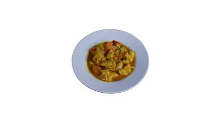 chicken with curry sauce, isolated