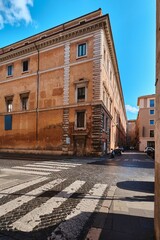 Old Historical Streets and typical roman architecture style in Downtown, Rome, Italy