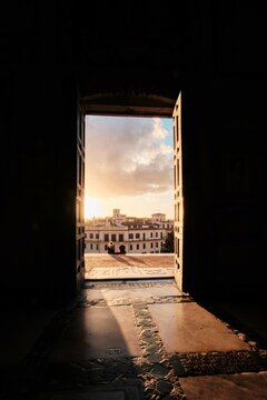 Interior with ancient stone arches, basilica of Santa Maria in Aracoeli is one of the churches of Rome and stands on the Capitoline hill