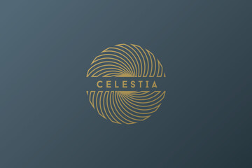 Celestial logo design, Star logotype, Planet, Space, Universe, Minimal Minimalistic, Sun, Rays, Satelite emblem. Vector illustration