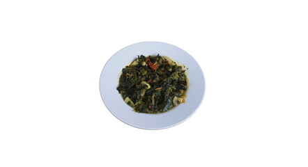 roasted spinach with mushrooms, isolated