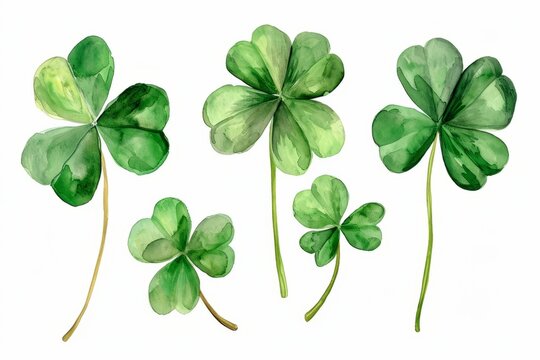 Watercolor green clover on a white background