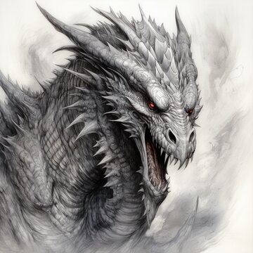 Pencil sketch aggressive winged dragon image Generative AI