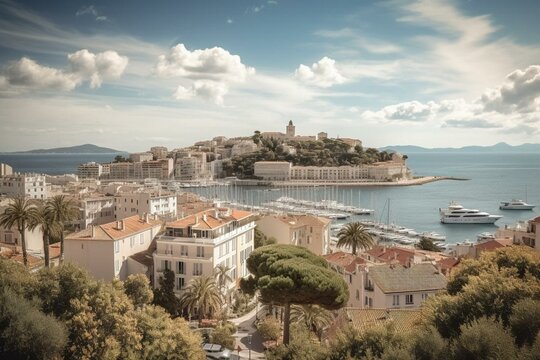 Scenic Cannes, France: a popular tourist spot with stunning coastline, beautiful architecture, and lovely beaches. Generative AI