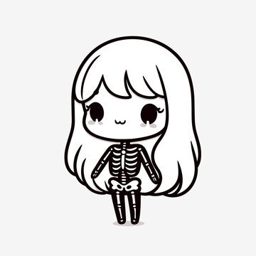 Cute girl in a skeleton costume. kawaii sticker Vector illustration. Isolated on a white background, generative ai