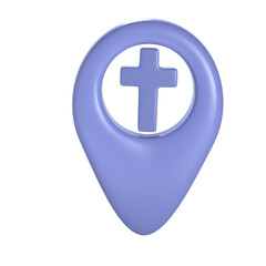 Obraz premium Christian 3d blue cross geotag gps icon. Element for church place, religious building address. Object on transparent