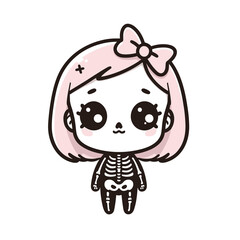 Cute little girl in a Halloween costume, Vector Illustration in kawaii style, Cartoon Character, generative ai