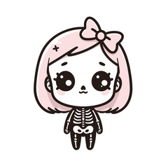 Obraz premium Cute little girl in a Halloween costume, Vector Illustration in kawaii style, Cartoon Character, generative ai