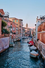 Cityscape and canals of Venice and colorful and old architecture of the city, Venice, Italy