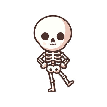 Cute Halloween skeleton posing icon, Vector Illustration. Cute Halloween kawaii Character style, generative ai