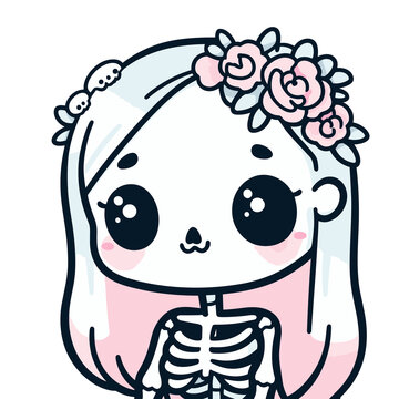 Cute kawaii girl with a skeleton costume, Halloween Vector illustration in kawaii style, generative ai